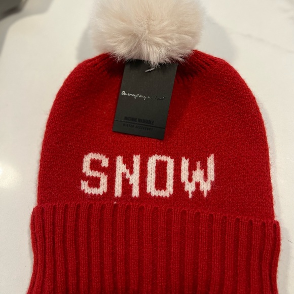 Red Snow Winter Hat w/Pom Pom - Picture 8 of 8